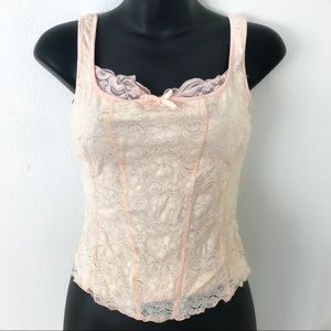 Baby 🎀 Pink Lace Corset Style Fitted Stretchy Top